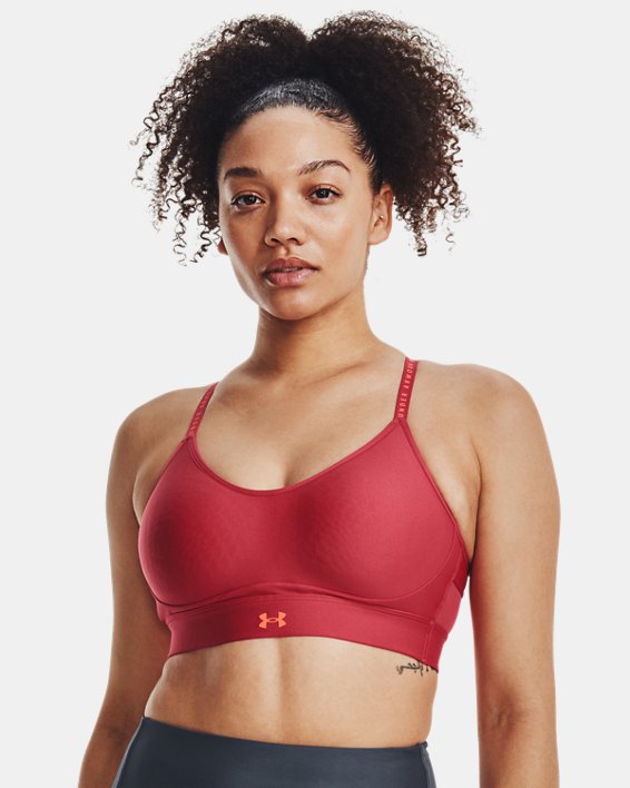 Women's UA Infinity Low Covered Sports Bra, Red, pdpMainDesktop image number 2